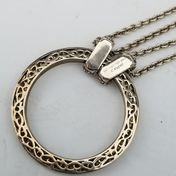 Charles Krypell 18k Gold Brown Pave Diamond Sterling silver Circle Necklace - Picture 13 of 16